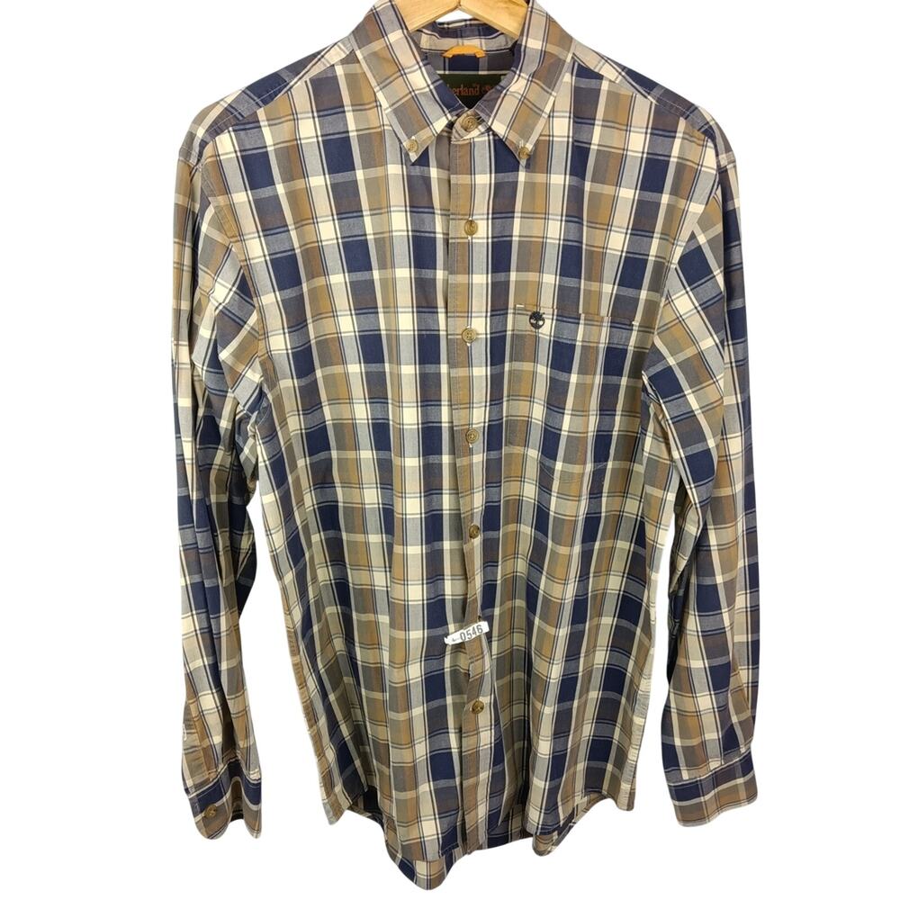 Timberland Men's Casual Plaid Shirt - Navy and Beige
